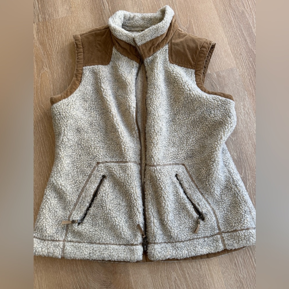 Royal Robbins tan corduroy and Cream Sherpa Vest